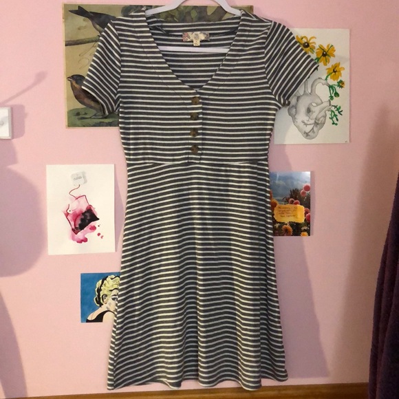 Pink Rose Gray Striped Spring Dress - Picture 2 of 7
